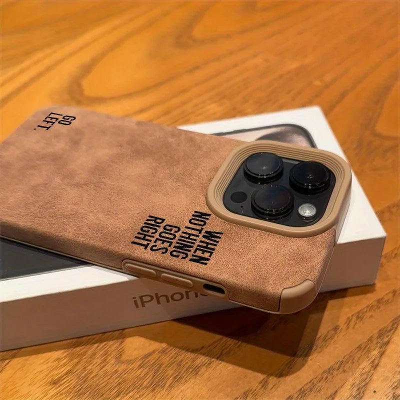 Phone Case with a Simple Lettered Faux Leather Textured Design