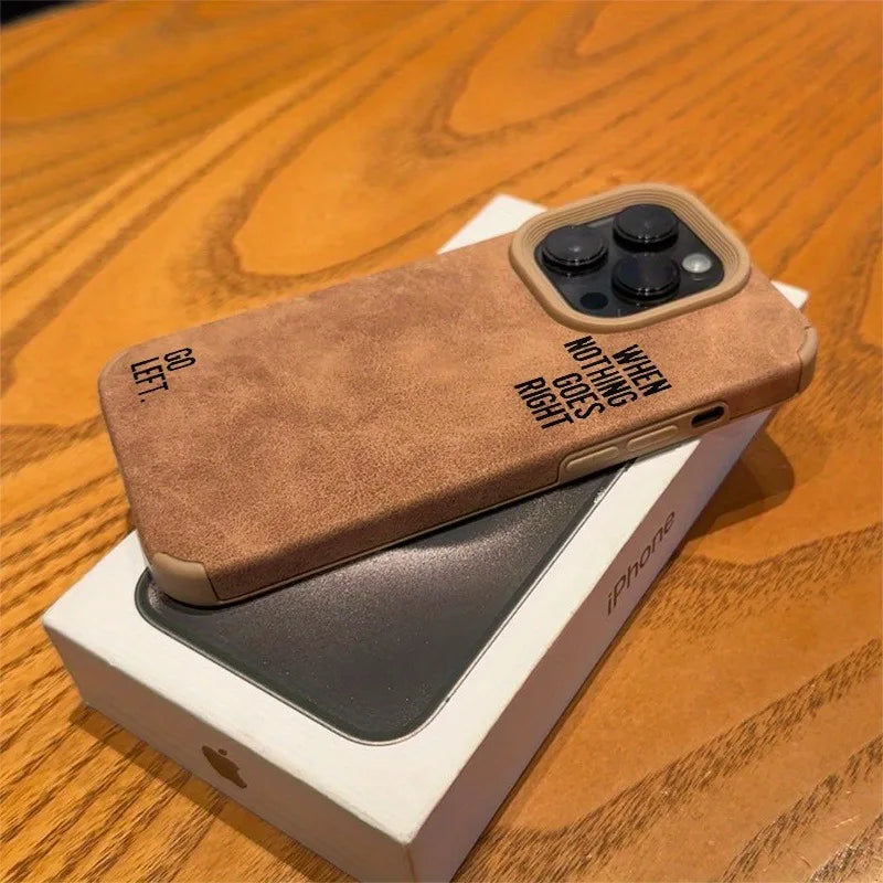 Phone Case with a Simple Lettered Faux Leather Textured Design