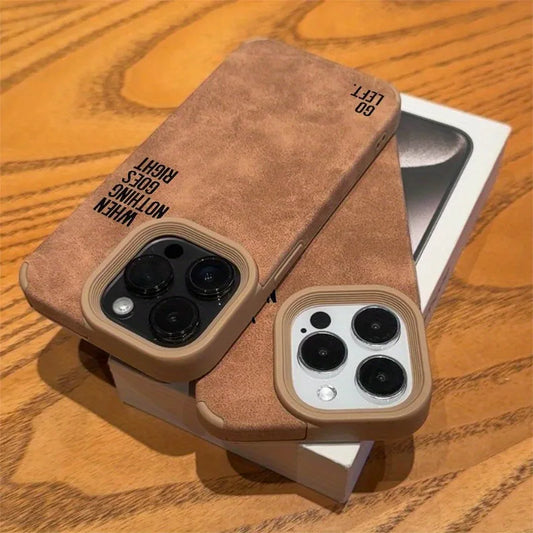 Phone Case with a Simple Lettered Faux Leather Textured Design