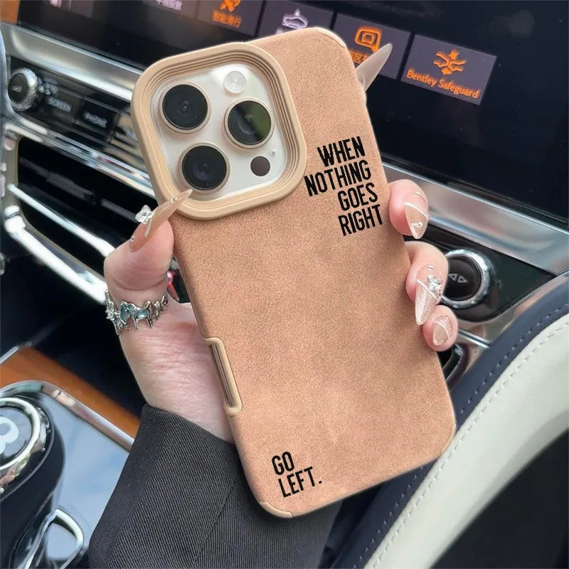 Phone Case with a Simple Lettered Faux Leather Textured Design