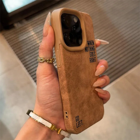 Phone Case with a Simple Lettered Faux Leather Textured Design